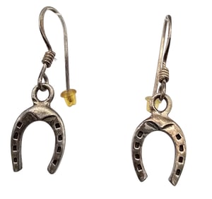 Southwestern Sterling Silver Horseshoe Drop Dangle Earrings 2.5 G