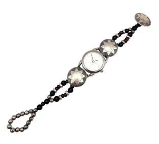 Southwestern Jasper Onyx Sterling Silver Stamped Toggle Watch 23.8 G