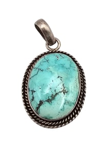 Southwestern Turquoise Sterling Silver Oval Pendant 13.6 G