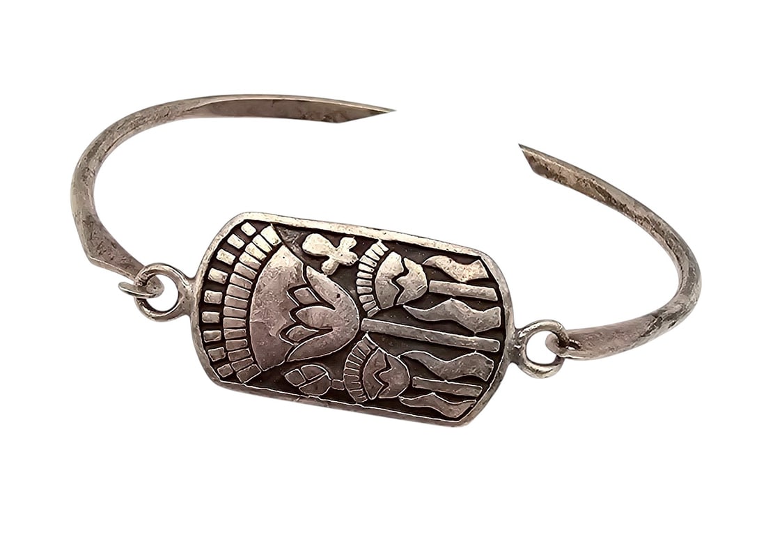 PRECIV Sterling Silver Flower Eye Hook Bangle Bracelet 10.2 G (1 of 3)