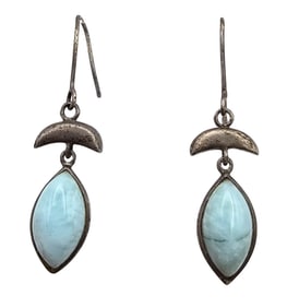 Larimar Sterling Silver Drop Dangle Earrings 3.7 G