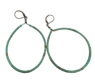 Southwestern Turquoise Sterling Silver Large Drop Dangle Earrings 3.2 G