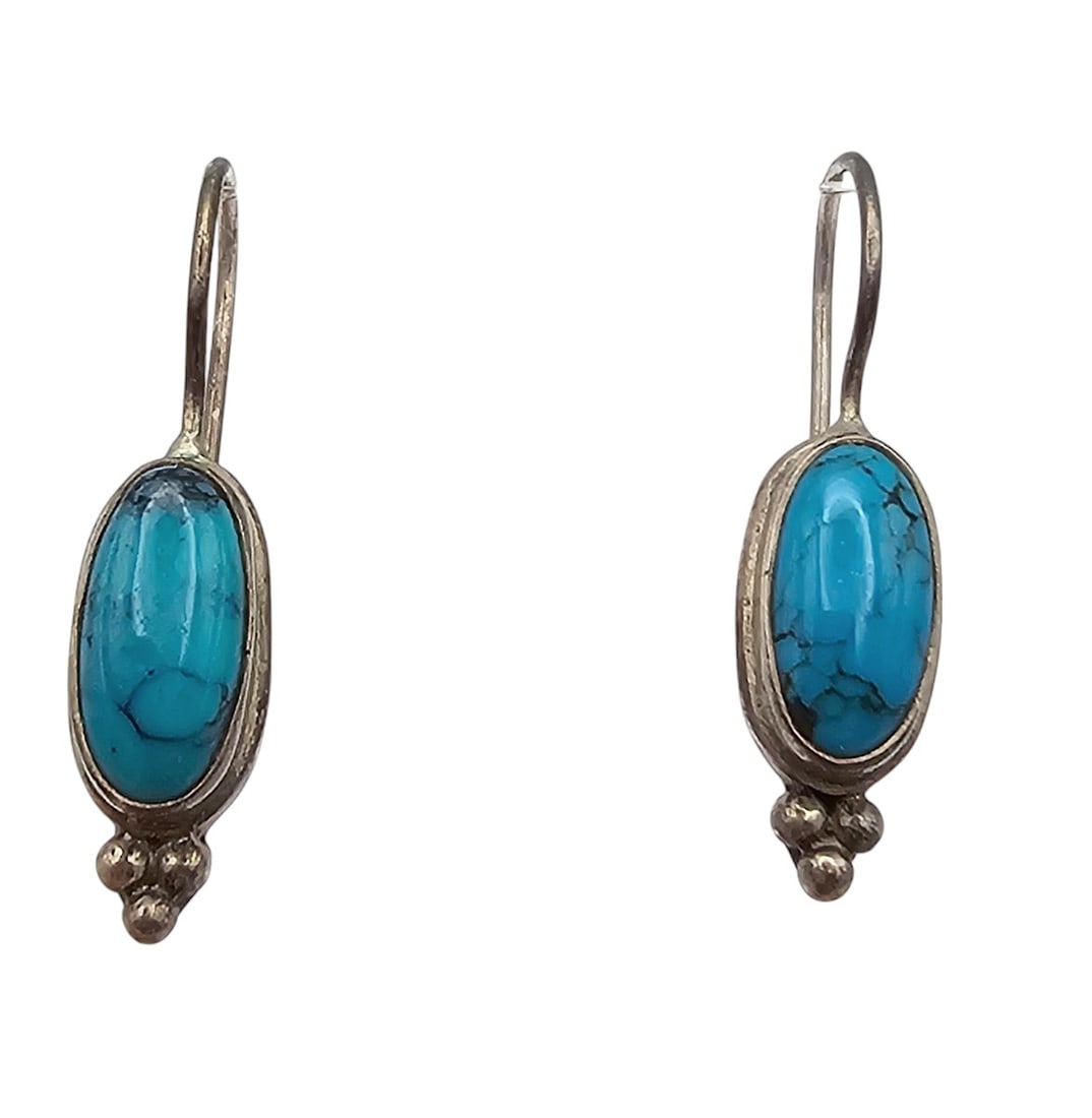 Southwestern Turquoise Sterling Silver Drop Earrings 4.1 G (1 of 3)