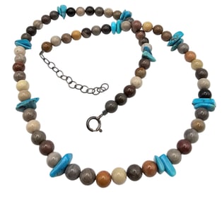 Southwestern Jasper Agate Turquoise Necklace 25.3 G