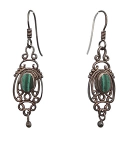 Malachite Sterling Silver Drop Dangle Earrings 2.9 G