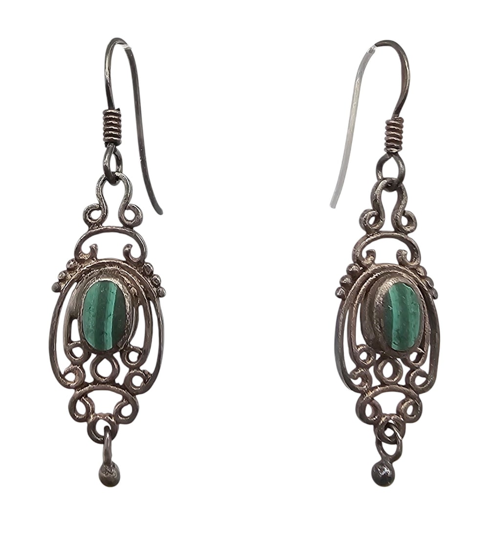 Malachite Sterling Silver Drop Dangle Earrings 2.9 G (1 of 3)