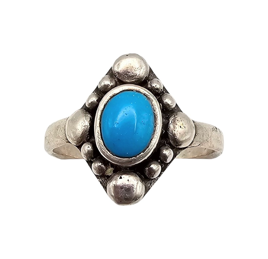 Southwestern Turquoise Sterling Silver Ring Size 8 3.9 G: Southwestern Turquoise Sterling Silver Ring Size 8 3.9 G
