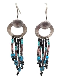 Southwestern Turquoise Bead Sterling Silver Drop Dangle Earrings 6.9 G