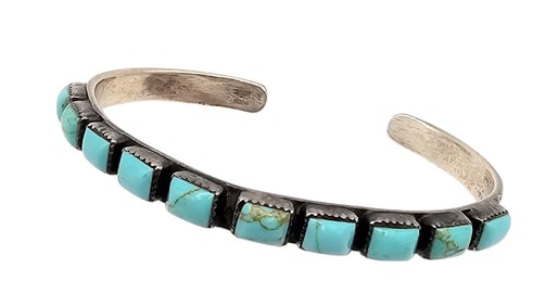Southwestern Turquoise Sterling Silver Cuff Bracelet 13.5 G