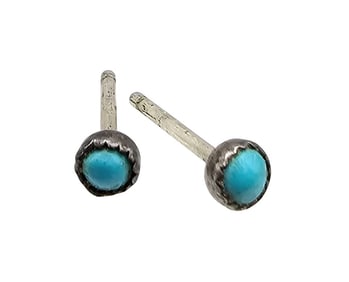 Southwestern Turquoise Sterling Silver Stud Earrings 0.5 G
