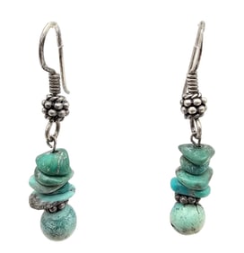 Southwestern Turquoise Sterling Silver Drop Dangle Earrings 4.7 G