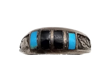 Southwestern Onyx Turquoise Sterling Silver Ring Size 12.5 5.4 G