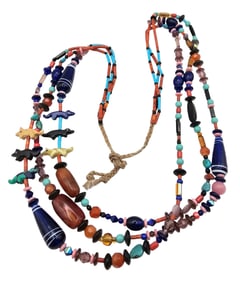 Southwestern Turquoise Coral Agate Onyx Art Glass Fetish Necklace