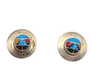 Southwestern Turquoise Coral Malachite Sterling Silver Earrings 2.5 G