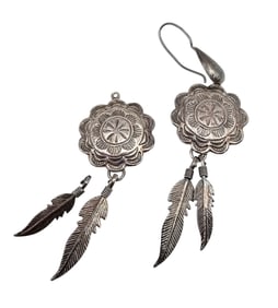 Southwestern Sterling Silver Stamped Conch Style Drop Dangle Earrings 9.3 G