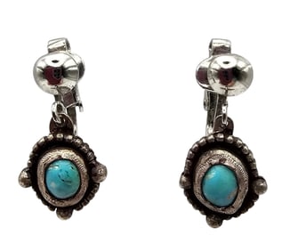 Southwestern Turquoise Sterling Silver Drop Dangle Earrings 4.9 G