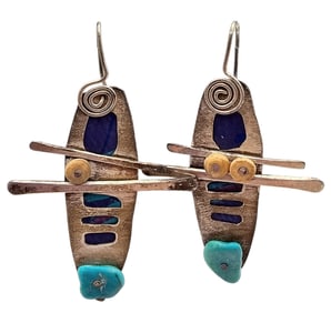 Turquoise Sterling Silver Southwestern Drop Earrings 13.2 G