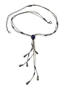 Southwestern Lapis Liquid Silver Sterling Silver Multi Strand Necklace 11.8 G