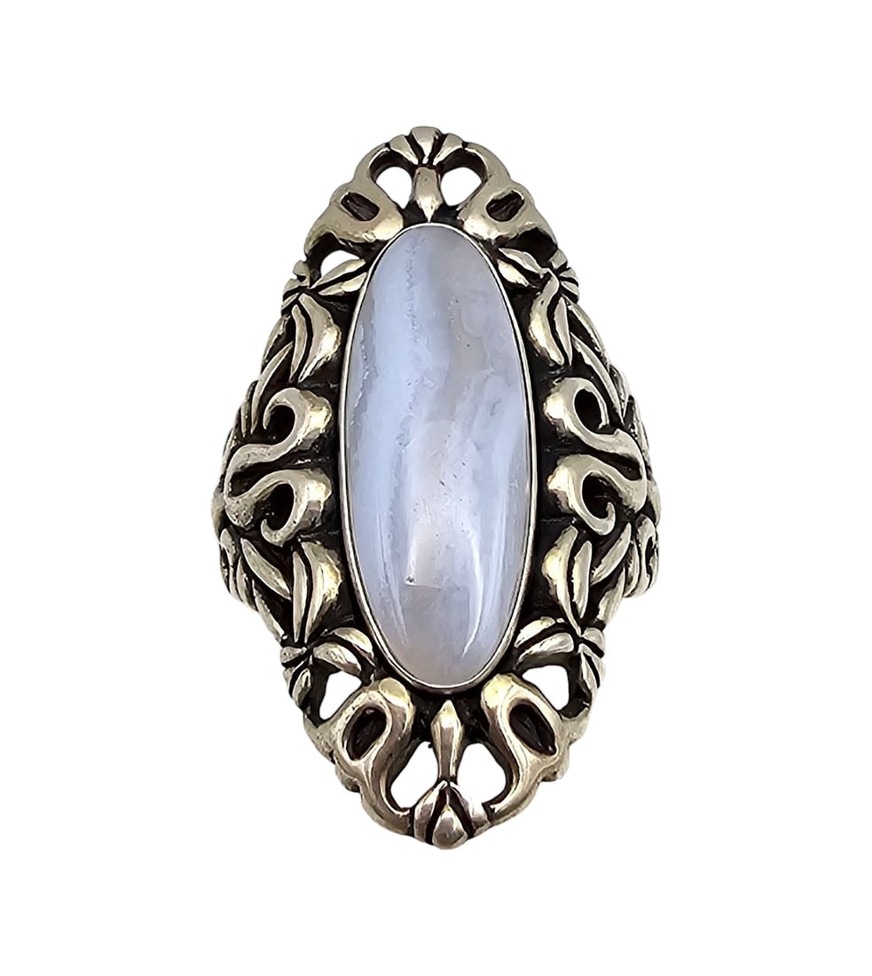 Carolyn Pollack Relios Blue Lace Agate Sterling Silver Ring Size 8 14 G (1 of 3)