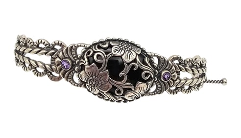 Carolyn Pollack Relios Black Stone Sterling Silver Toggle Bracelet 40 G
