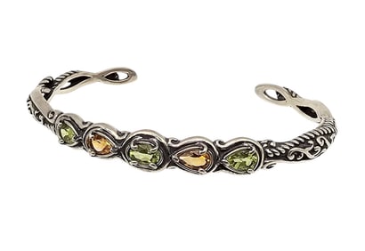 Carolyn Pollack Relios Peridot Amethyst Sterling Silver Cuff Bracelet 16.3 G