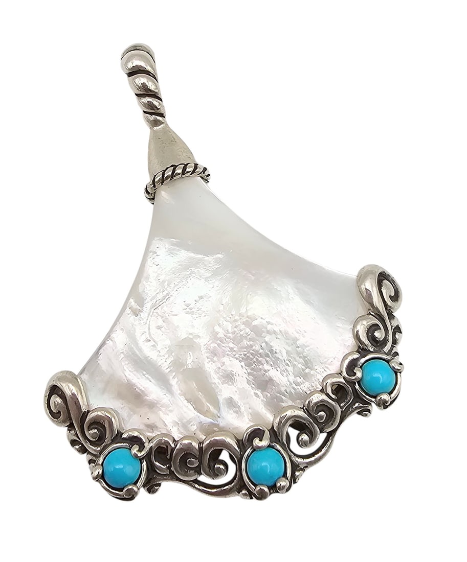 Carolyn Pollack Relios Mother Of Pearl Turquoise Sterling Silver Pendant 18.8 G (1 of 3)
