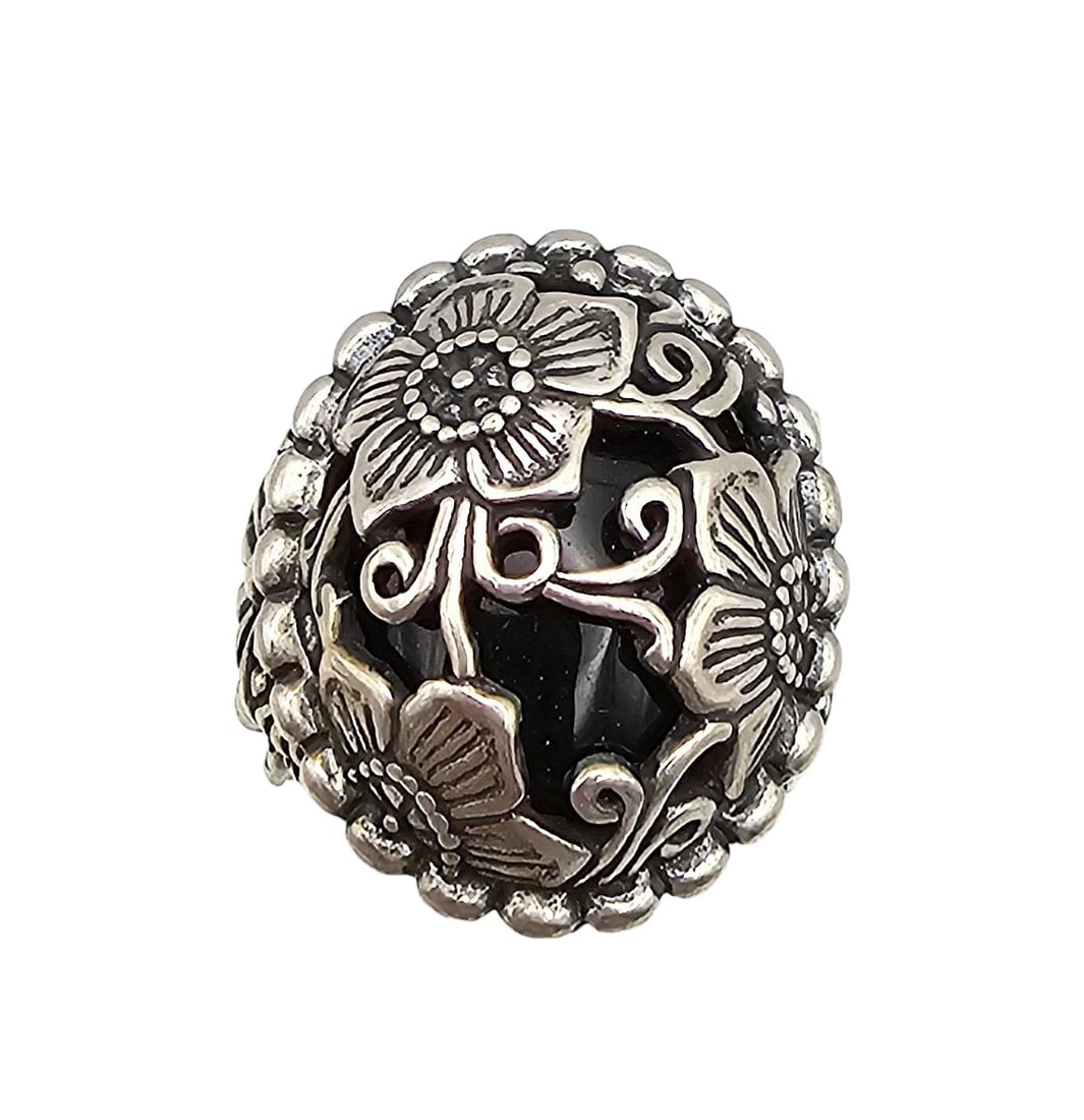 Carolyn Pollack Relios Onyx Sterling Silver Ring Size 7.25 14.5 G (1 of 3)