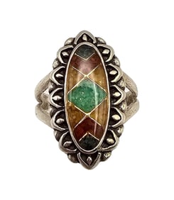 Carolyn Pollack Relios Crushed Turquoise Coral Sterling Silver Ring Size 6.5 6.8 G