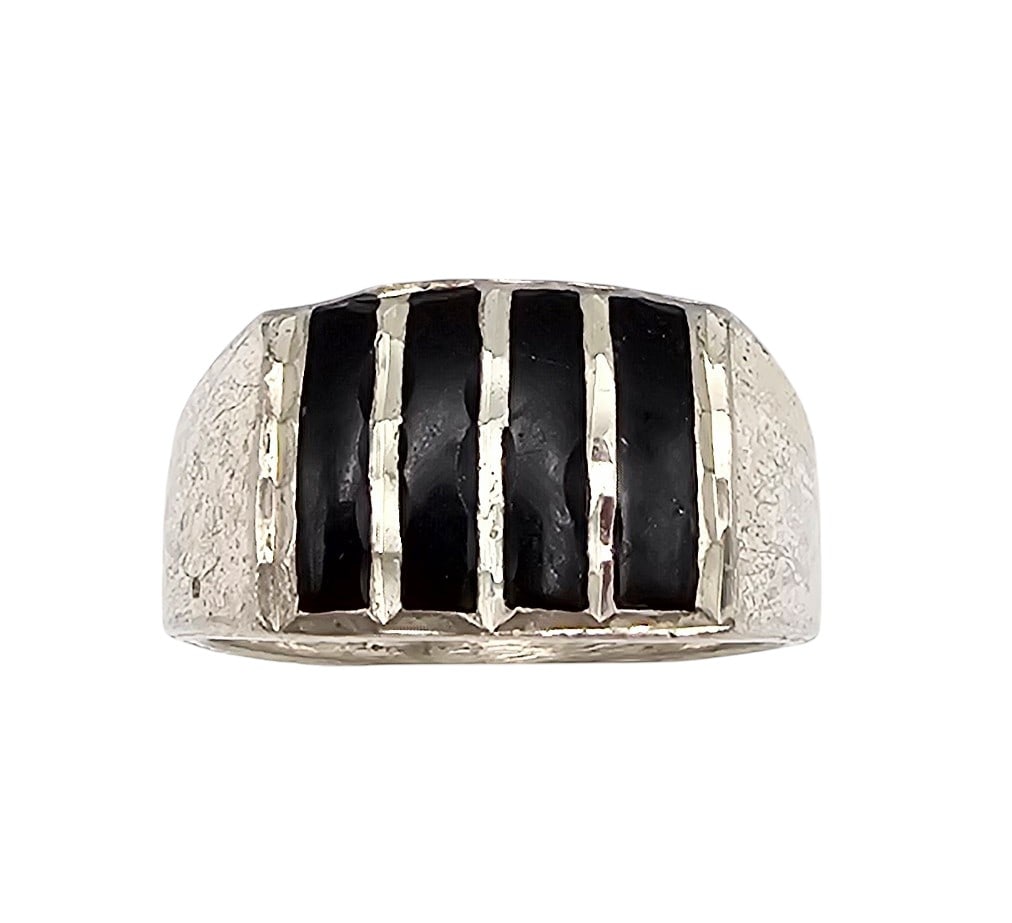 Wheeler Manufacturing Co Onyx Sterling Silver Ring Size 9.75 6.8 G (1 of 3)