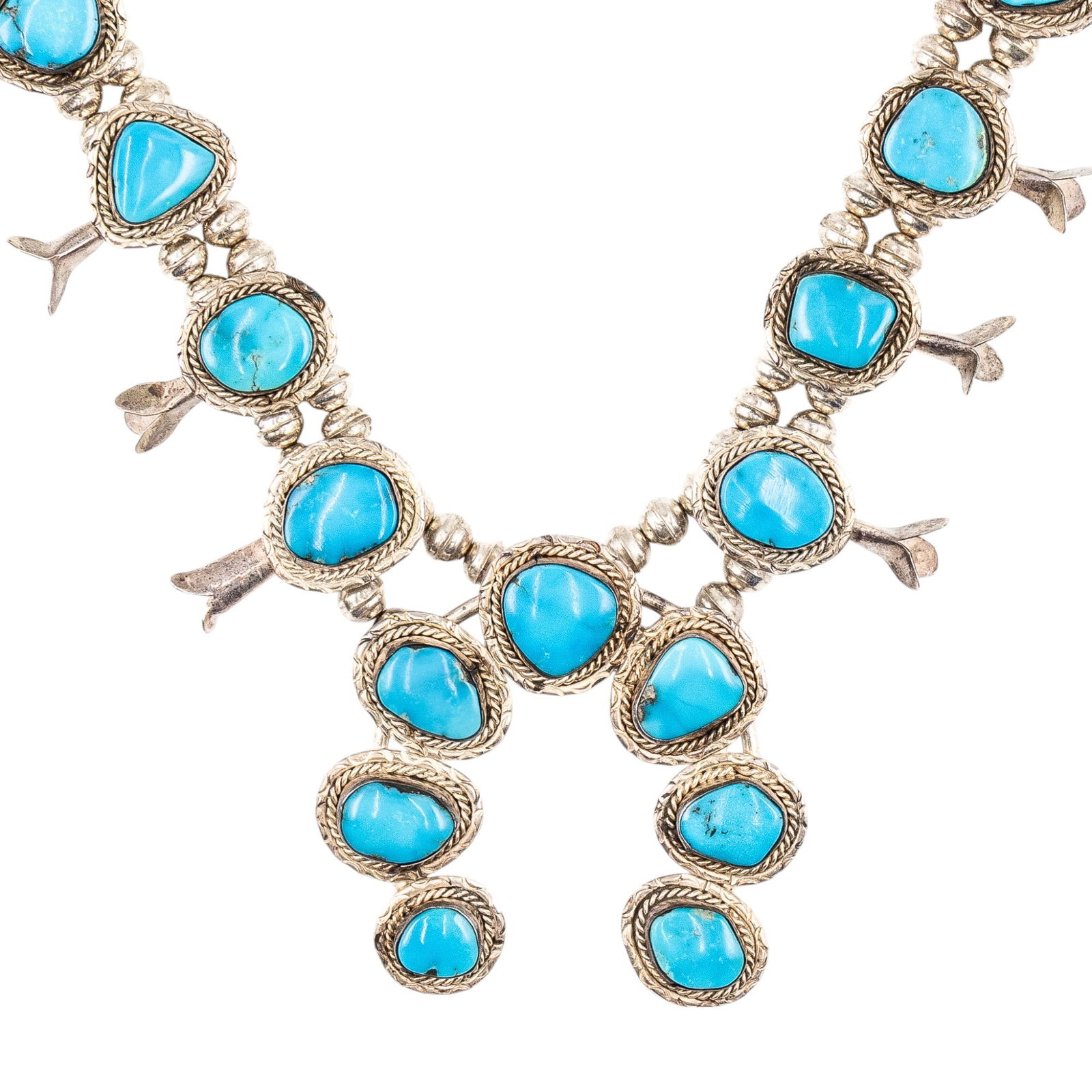 Navajo Sterling Turquoise Squash Blossom Necklace