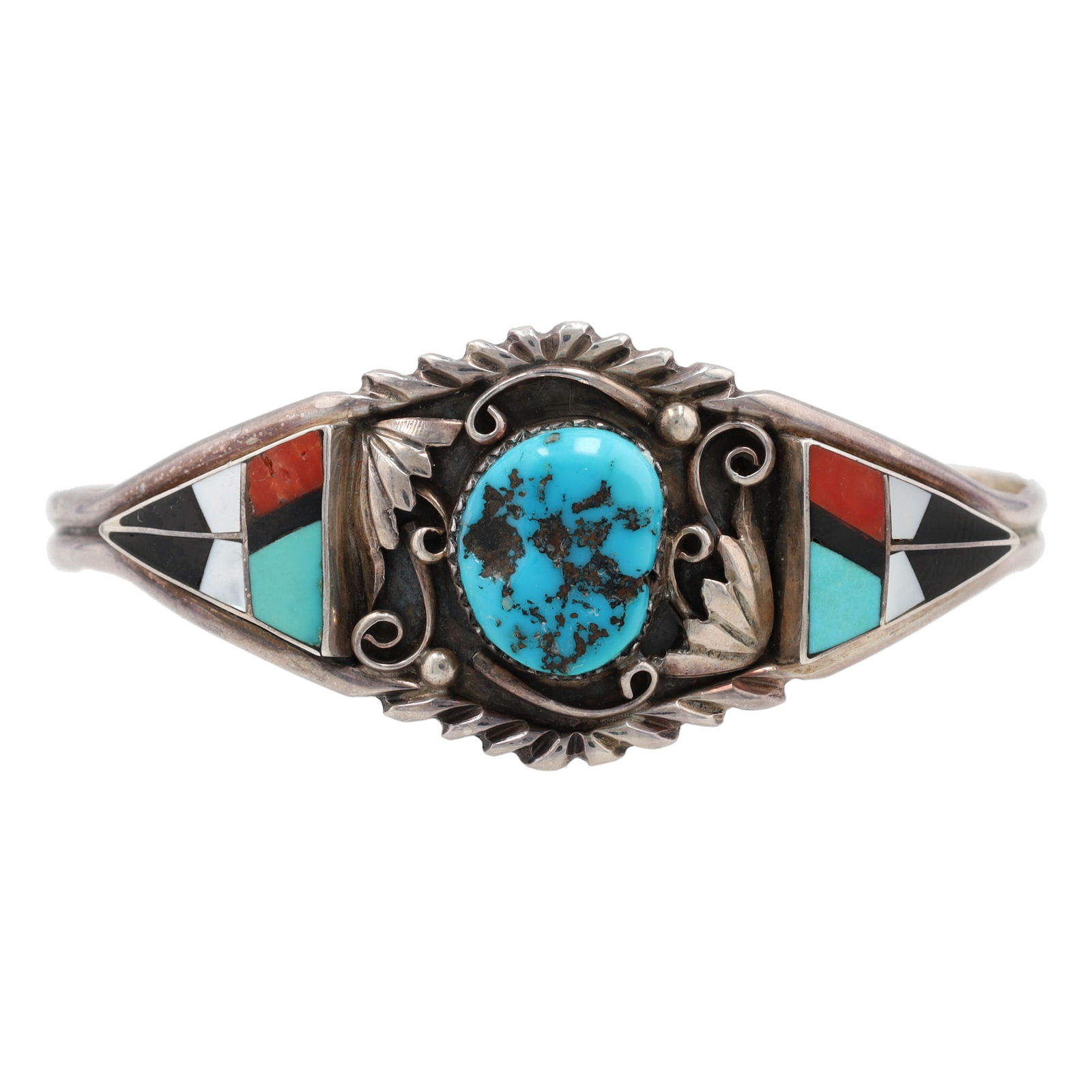 Victor Chee Navajo Sterling Turquoise and Inlay Cuff Bracelet (1 of 7)