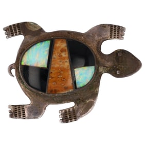 Robert Vandover Navajo Sterling Multi Stone Turtle Brooch