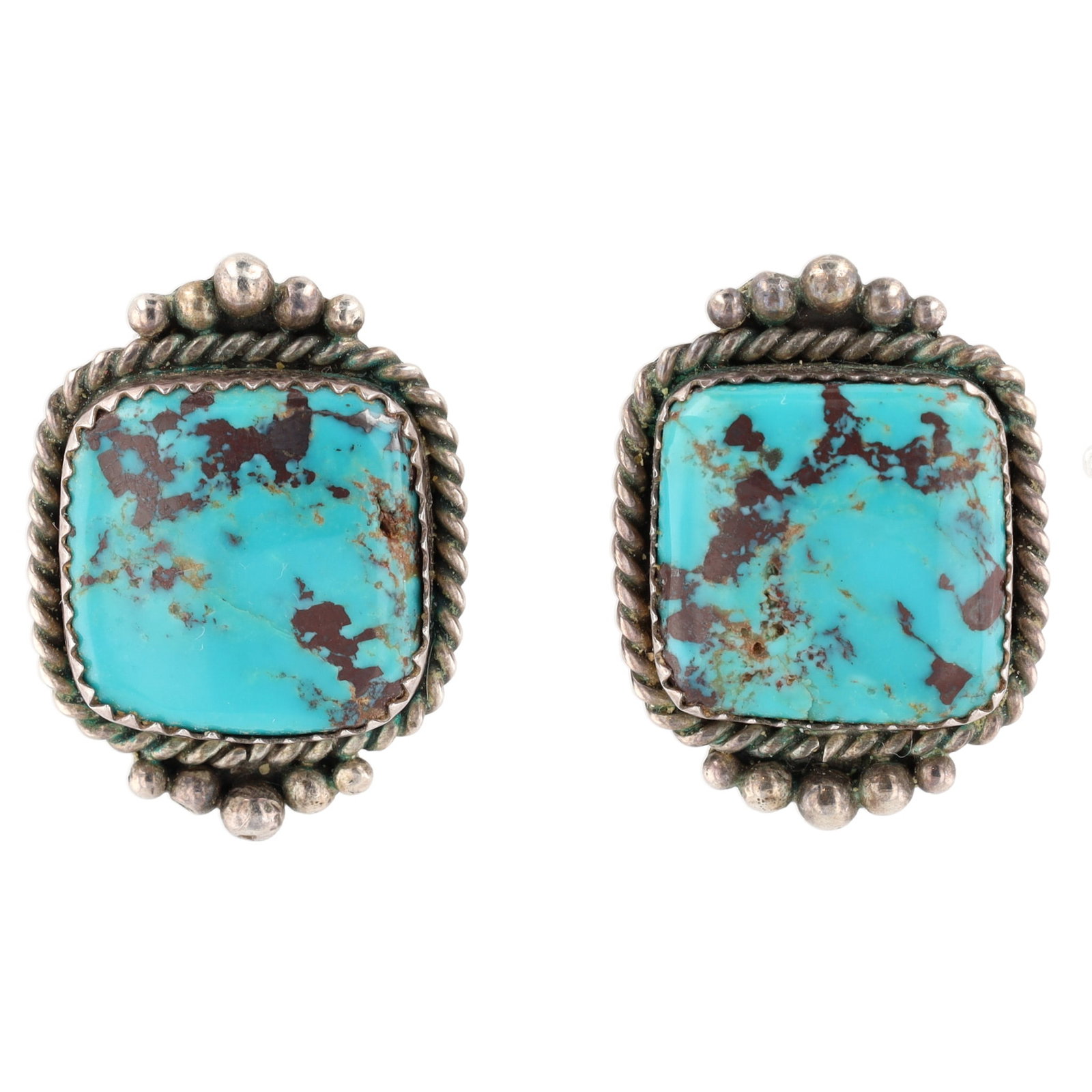 Signed AP Navajo Sterling Bisbee Turquoise Earrings (1 of 4)