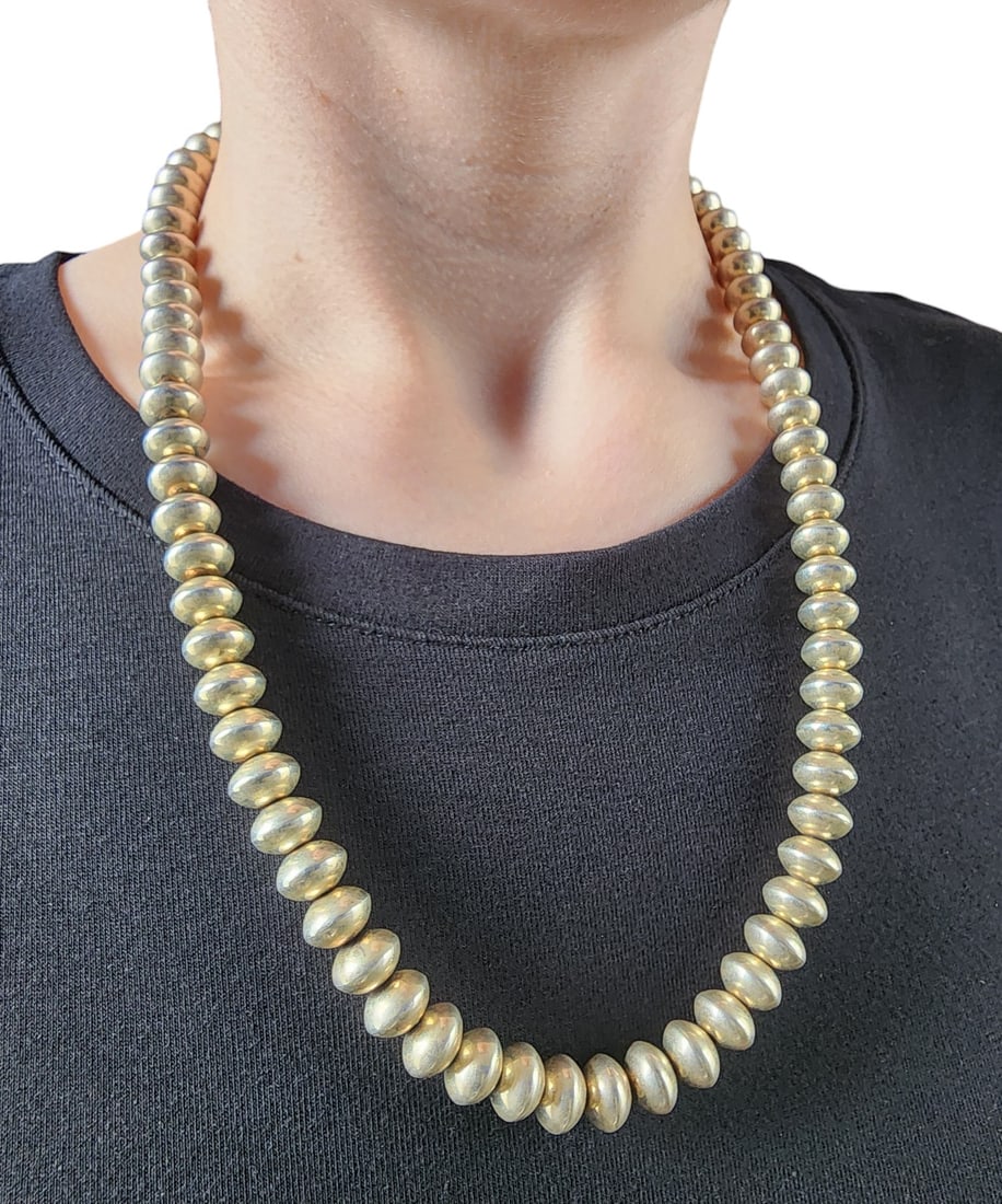 Signed CA Navajo Sterling Bead Necklace (1 of 7)