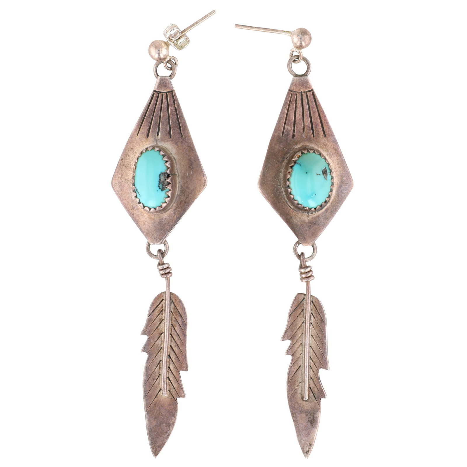 Frank Guerro Navajo Sterling Turquoise Feather Dangle Earrings (1 of 4)
