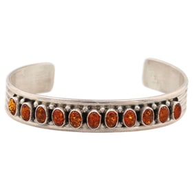 Lennie Mariano Navajo Sterling Amber Cuff Bracelet