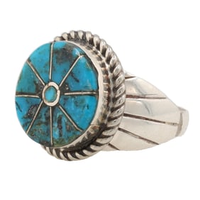 Avery Norton Navajo Sterling Kingman Turquoise Inlay Ring Sz 9.5