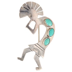 Navajo Sterling Turquoise Kokopelli Pendant Brooch