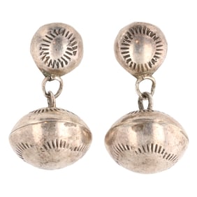 Navajo Sterling Handmade Stamped Bead Earrings
