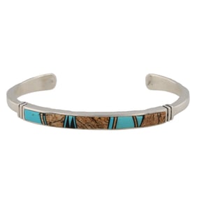Rick Tolino Navajo Sterling Multi Stone Inlay Cuff Bracelet