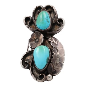 Navajo Sterling Double Turquoise Ring Sz 6.5
