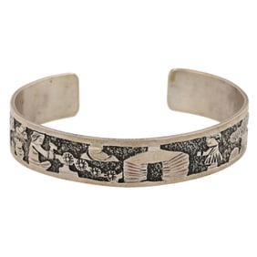 Elaine Becenti Navajo Sterling Storyteller Cuff Bracelet