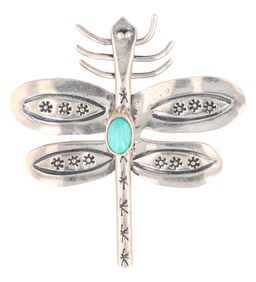 Irene Platero Navajo Sterling Stamped Turquoise Dragonfly Brooch