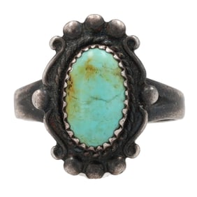 Bell Trading Post Sterling Turquoise Ring Sz 7.5