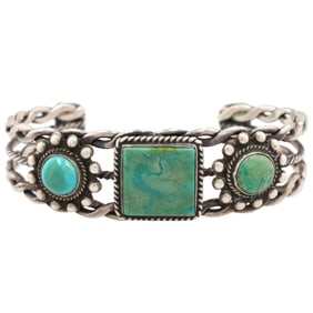 Vintage Navajo Sterling Turquoise Cuff Bracelet