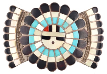 Jose and Dora Massie Zuni Sterling Multi Stone Inlay Sunface Belt Buckle