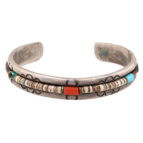 Pete Sierra Navajo Sterling Multi Stone Heishi Cuff Bracelet