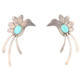 Signed Navajo Sterling Turquoise Bird Earrings