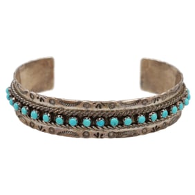 Jason & Pearl Ukestine Zuni Sterling Turquoise Row Cuff Bracelet