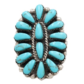 Juliana Williams Navajo Sterling Turquoise Cluster Ring Sz 5.5